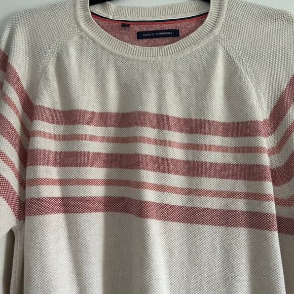 Adolfo Dominguez Men’s Striped Cotton Knit Sweater Cream Red Size 7 (Large) - Picture 4 of 9